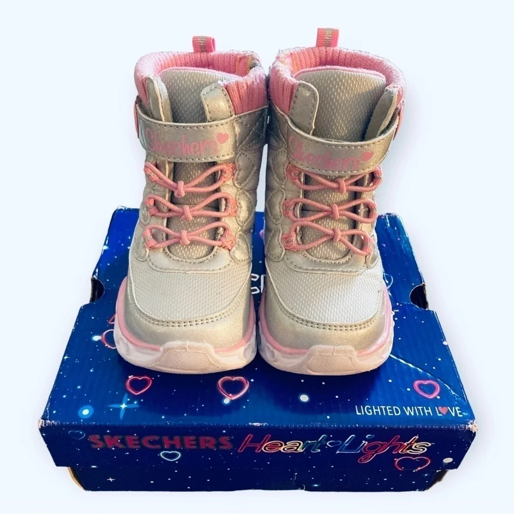 Skechers Toddler Girls Heart Chaser Gray Light Up Winter Boots Shoes Size 6T
